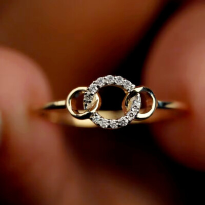 Open Circle Minimalist Promise Ring 14K White Gold Over 2.0 Ct Simulated Diamond
