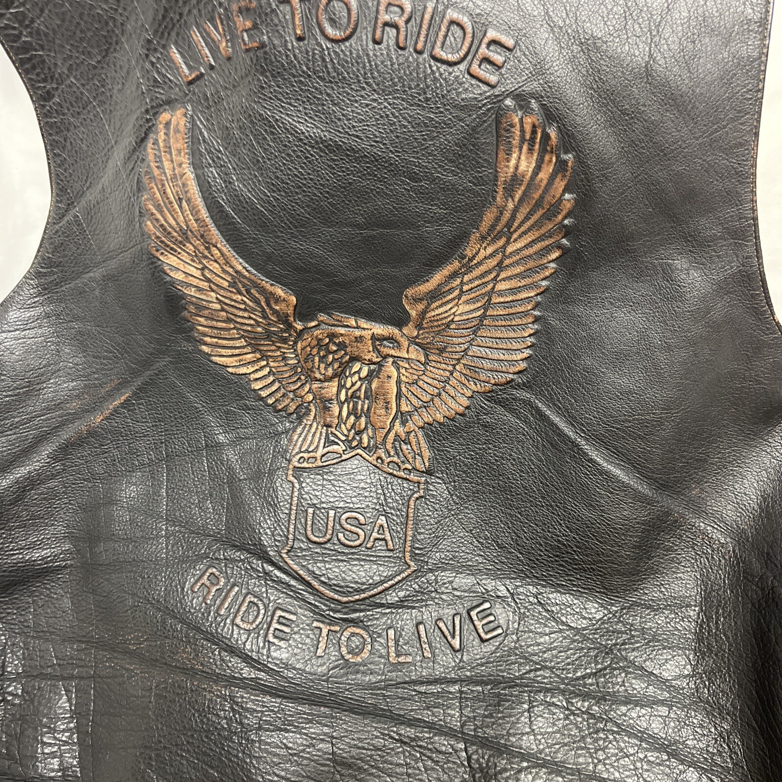 Motorcycle Leather Vest USA Bikers Dream Apparel Embossed Sz 54 *Small Hole