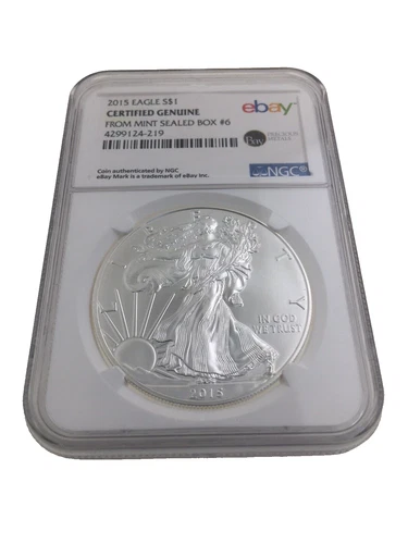 NGC Genuine 2015 American Silver Eagle Dollar From Mint Sealed Box #6 eBay Label
