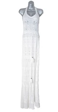 Crocheted White Maxi Dress M Sheer Venus Knit Lace Mesh Sundress Tank Top M NEW