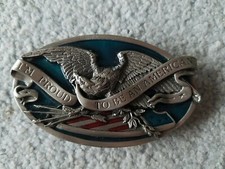 1983 Enameled Belt Buckle I'M Proud To Be American Bergamot Brass Works