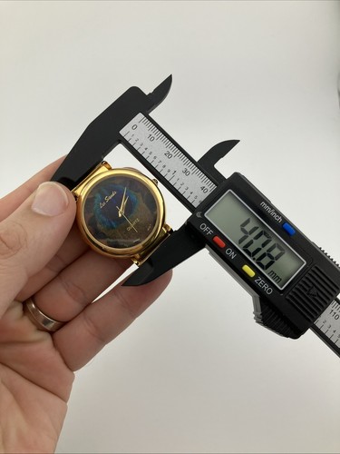 Vtg Lee Sands Ladies 35mm Watch Gold Tone Black Band Peacock Dial 6.5”-8”- RUNS - Picture 19 of 20