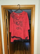 Catherines Red 3/4 Sleeve Bedazzled Shirt Size 1X