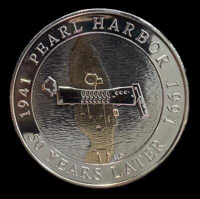 1991 Pearl Harbor 50th Anniversary 1 oz .999 Silver Coin w/24K