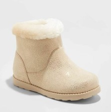 Toddler Girls' Alani Faux Fur Shearling Boots - Cat Jack Tan Glitter Sparkle