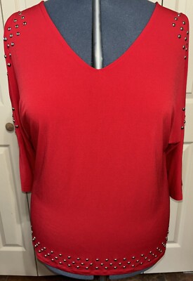 Red Woman s Blouse W/ Cold Shoulder Silver Tacks New W/ Tag Still On 2X By INC