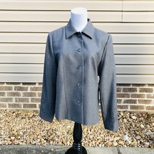 Pendleton Womens Embellished Sleeve Blazer Jacket 100 Virgin Wool Gray Size 12
