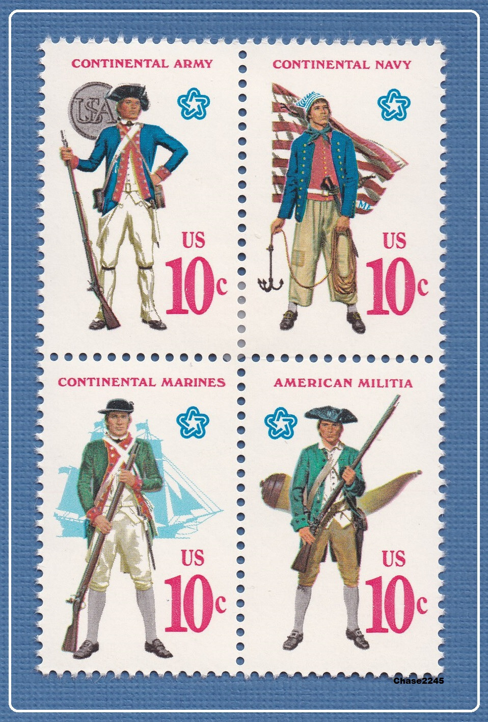 Scott #1565-68 Continental Military Uniforms 10c (Block of 4) 1975 Mint NH
