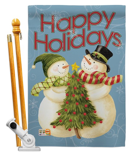 Happy Holidays Tree Christmas Snowman Scarf Snowflake Garden House Yard Flag - Picture 6 of 13