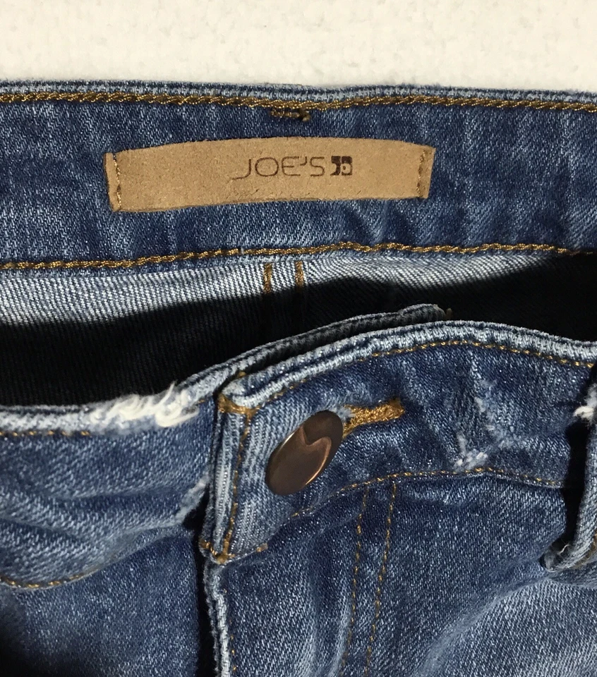 Женские джинсовые шорты с высокой талией Joe's Jeans 27 цвет синий средний стирка искусственно состаренный необработанный подол - Изображение 3 из 4