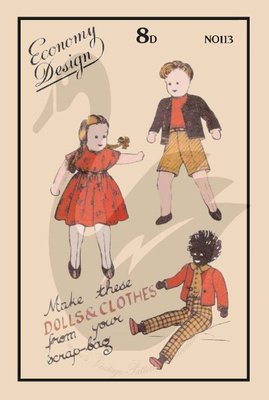 Reproduktion Vintage Mädchen & Junge Puppen Schnittmuster ED113