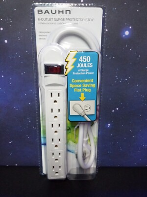 New Sealed Bauhn 6 Outlet Surge Protector Strip Space Saving Flat Plug 450 Joule