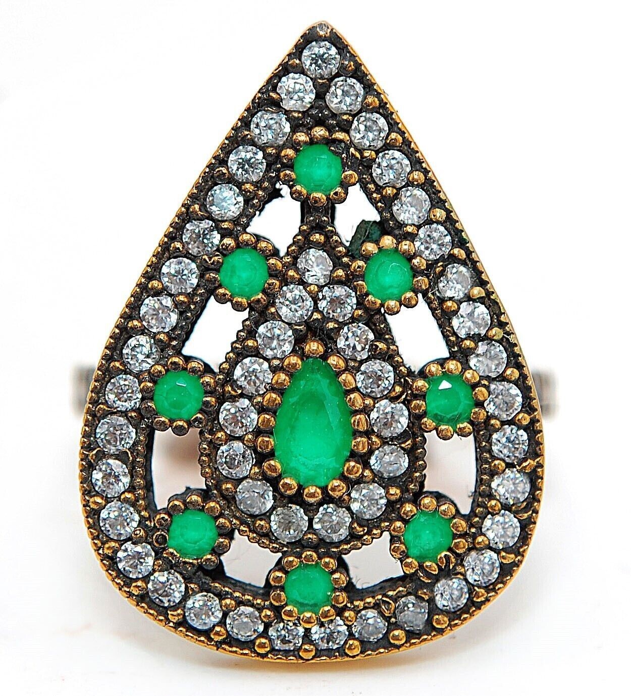 1CT Treated Emerald Ottoman Style Sterling Silver Ring Size 8 HB2-5