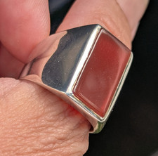 10.5 g Large Wide RING Sterling Silver Signed 925 w/Carnelian Panel Size 8.5
