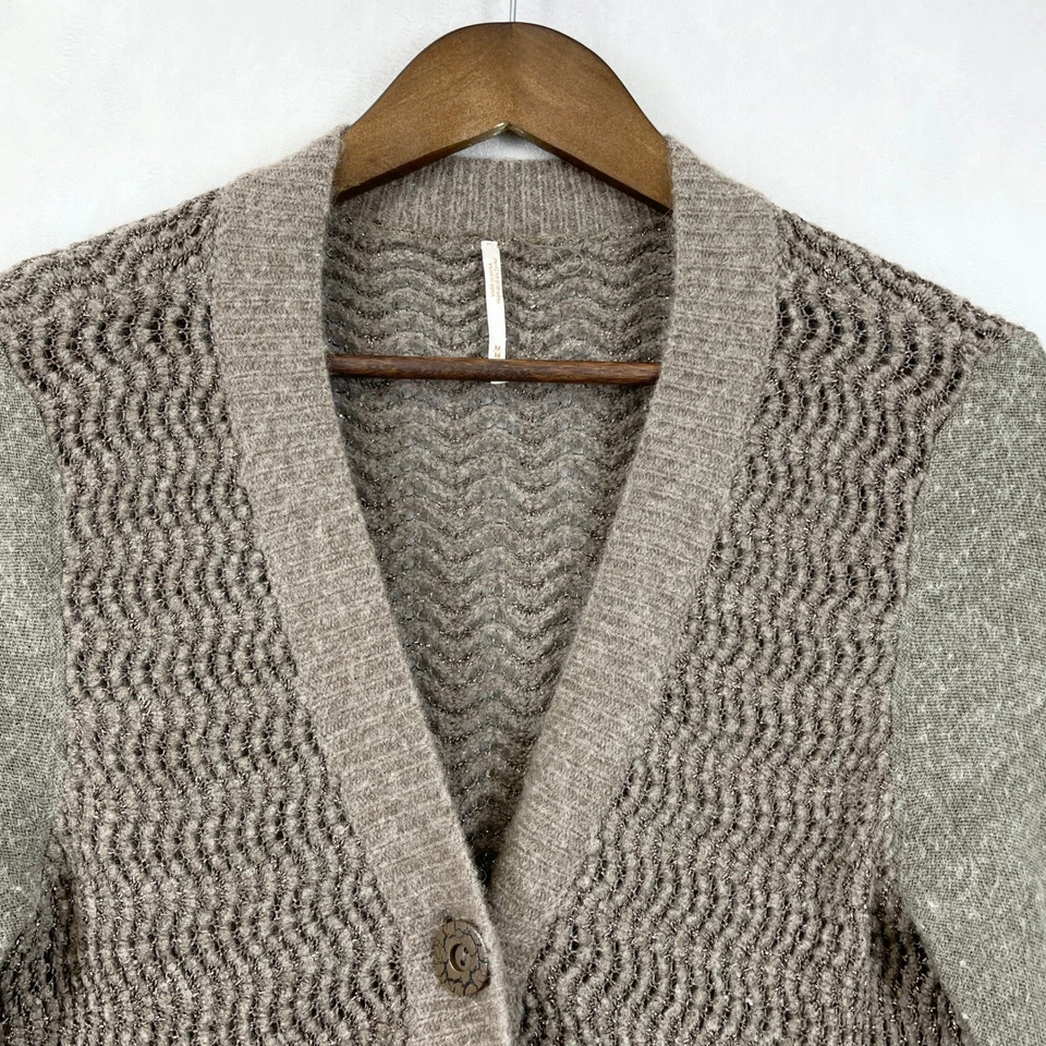 Cardigã feminino Free People suéter médio mínimo aconchegante texturizado neutro indie - Imagem 2 de 4