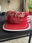 Vintage Rare Coca Cola 3 Stripes Script Lettering Trucker Hat FoxHollow Softball