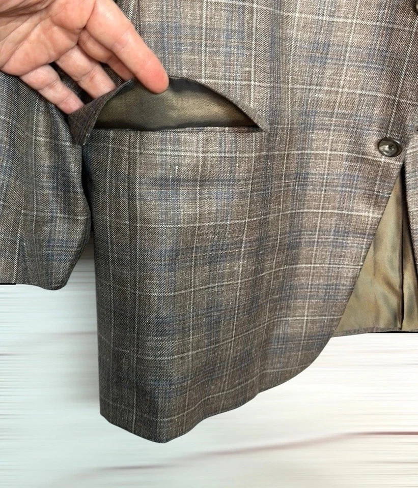 Hickey Freeman Blazer Suit Jacket Wool Silk Linen Blend Taupe Union Made USA 44R - Image 3 of 4