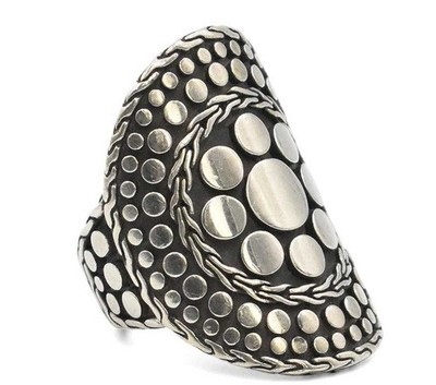 John Hardy Sterling Silver Ring Dot & Chain Detailing Cocktail  Sz 7