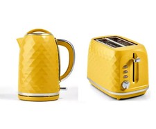 Yellow Diamond Textured 2-Slice Toaster & Kettle Set FAST BOIL FREE DELIVERY
