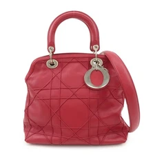 Authentic Christian Dior Leather 2Way Bag Hand Bag Shoulder Bag Pink Used F/S