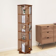 Bamboo Rotating Bookshelf 5 Tiers Open Shelving Magazine Storage Display Rack
