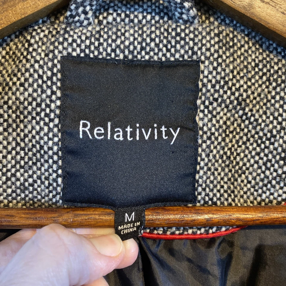 Relativity Coat Women Sz M Wool Blend Gray Tweed Double Breasted Preppy Classic - Image 4 of 4