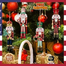 12 Pcs Nutcracker Soldiers Wooden Christmas Tree Decorations Xmas Hanging Decor