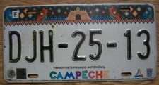 SINGLE MEXICO state of CAMPECHE LICENSE PLATE - 2017/19 - DJH-25-13 - AUTOMOVIL