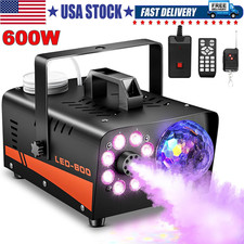 600W Fog Machine Smoke Machine w/Disco Ball Lights Halloween 13-Color LED Effect