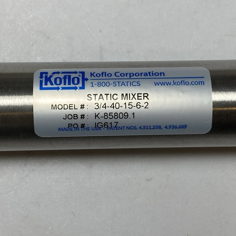 Mezclador estático Koflo 3/4" 3/4-40-15-6-2, acero inoxidable Foto 2 de 4