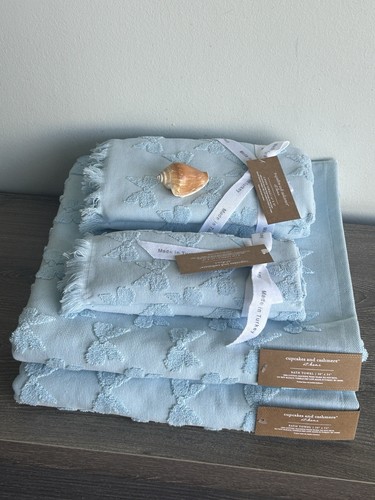 Cupcakes and Cashmere 6 pc Bath Towels Set 100% Cotton Blue Bows NEW! - Picture 14 of 14