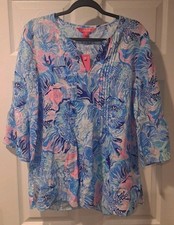 Lilly Pulitzer Hollie Linen Tunic Saltwater Blue Shade Seekers Size M
