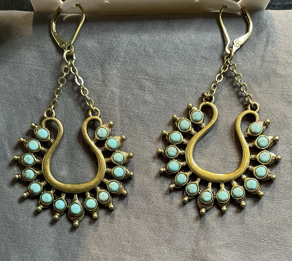 Pendientes colgantes Premier Designs tono dorado y turquesa #1472 nuevos con etiquetas Foto 2 de 4