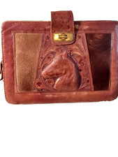 VINTAGE HAND CRAFTED / TOOLED Brown LEATHER AND HORSE HAIR HAND BAG