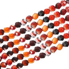 Faceted Polygon Stone, 6 6 mm Natural Faceted Diamond Round Stone, Orange Red