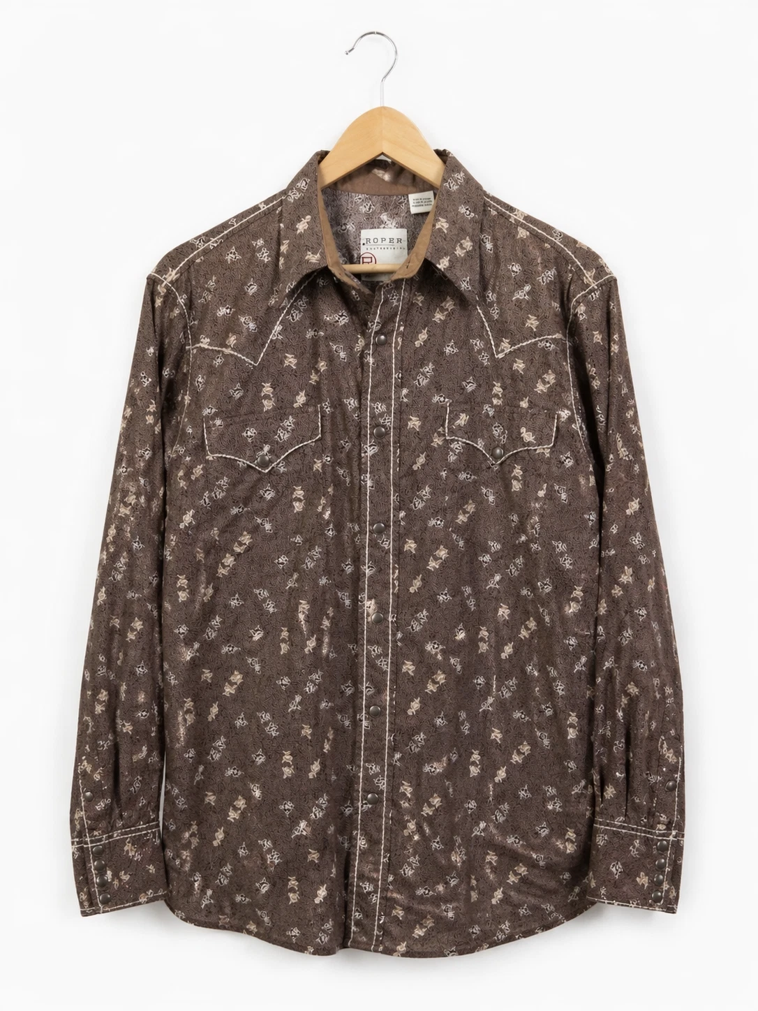 Roper Shirt Mens Large Brown Floral Western Long Sleeve Snap Front Cotton