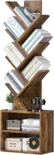 6 Tier Tree Bookshelf Small Bookcase with Storage Cabinet Modern Tall Narrow