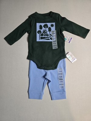 Garanimals Baby Boy 2pc Bundle 0-3M NWT Grn Bodysuit Long Sleeves W/ Blu Legging