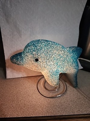 1990 Melted Popcorn Plastic Blue Dolphin Night Light With Plug And A Bulb