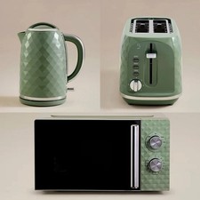 Green Diamond Textured, 1.7L Kettle, 2-Slice Toaster & Microwave Set FREE DELIVE