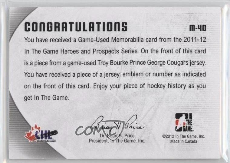 2011 ITG Heroes and Prospects Gold Jersey Spring Expo 1/1 Troy Bourke #M-40 2a8 - Image 2 of 3