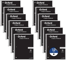 Oxford Spiral Notebook 1-Subject, Bulk College Ruled Notebooks Black