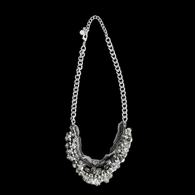 Lia Sophia Statement Necklace Silver Tone Multi Strand Layered Faceted Bead Y2K