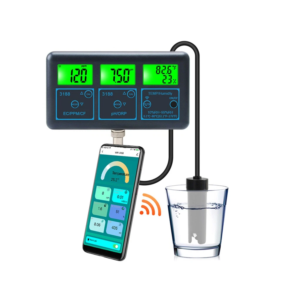 7in1 Smart Monitor Fish Tank WIFI Pool Water Quality Meter PH ORP EC PPM Tester - Image 3 of 4