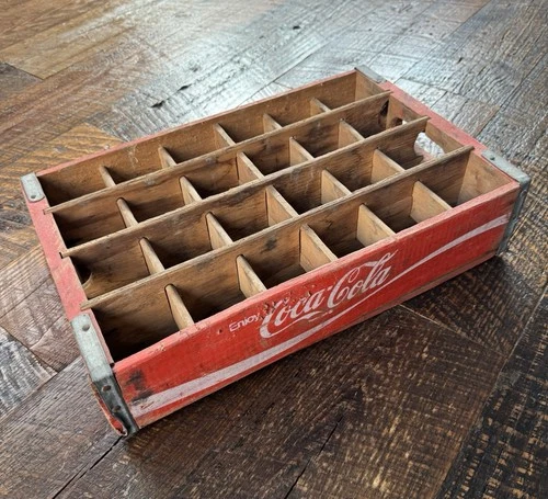 VTG Coca-Cola Coke Wooden 24 Bottle Divider 70s Wood Red Delivery Crate Carrier