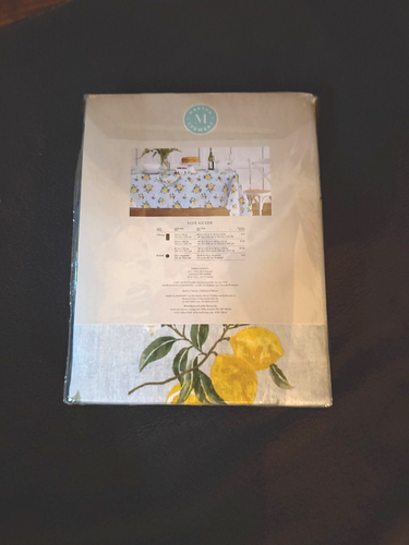 MARTHA STEWART LOTS OF LEMONS LIGHT BLUE TABLECLOTH 120" BY 60" COTTON POLYESTER - Picture 2 of 11