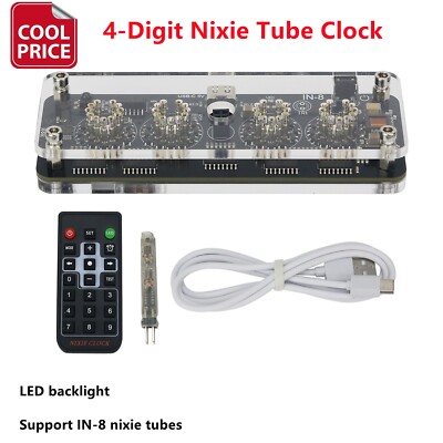 Advanced Version IN-8 4-Digit Nixie Tube Clock with LED Backlight Remote