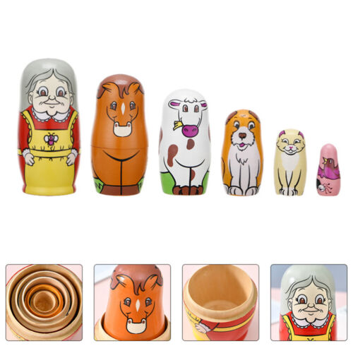  6 Pcs Matryoshka Wooden Child Russian Stacking Dolls Grandmother Pattern Toy - Picture 1 of 12