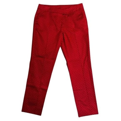 Akris Punto Red with Tan Pin Dot Print Straight Leg Pants Size 4 - Picture 4 of 8