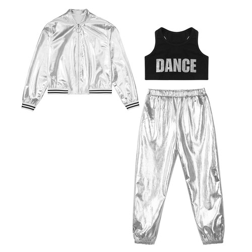 Girls Dance Costumes Cropped Sequin Jacket and Pants Tank Vest Set Hip Hop Dance - Picture 52 of 94